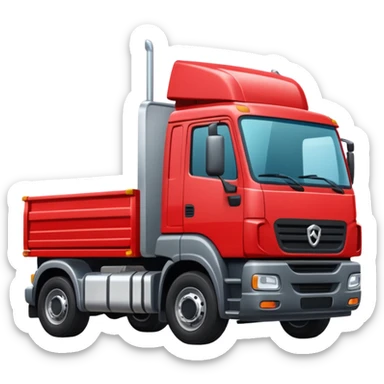 A new red truck with a "TIR" plate turned to the right sticker