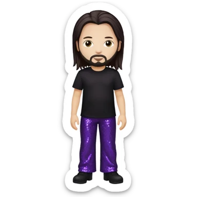 Jonathan Davis with light skin, long dark brown hair, purple sequin pants sticker