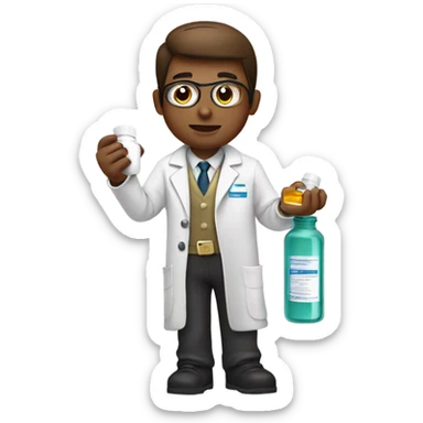 pharmacist with pill-bottle sticker