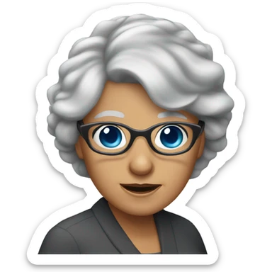 Blue eyes younger grandma with longer gray hair and sunglasses  sticker
