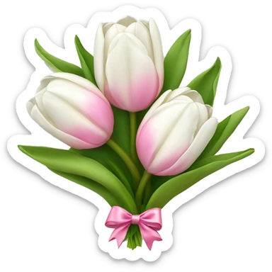 bouquet of white tulips and some pink tulips with a bow around it sticker