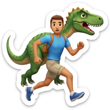 Dude running away from dinosaur sticker
