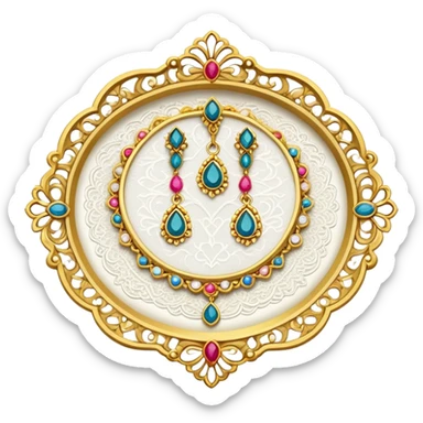lace-covered tray with earrings arranged like charms sticker