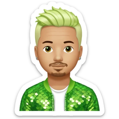 J Balvin with platinum blonde hair, lime green sequin outfit sticker