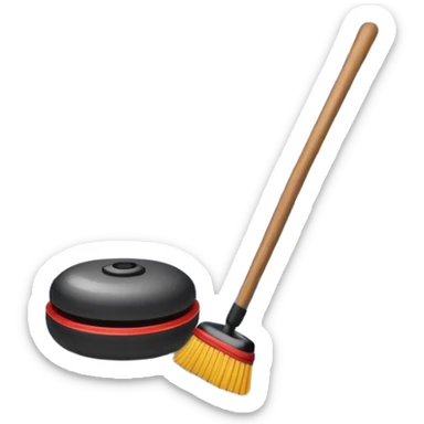 An icon featuring a curling stone sliding across the ice, with a broom nearby. The scene includes the curling rink, with its distinctive circles, and a vibrant crowd in the stands. Snowflakes fall outside the arena, and bright lights illuminate the ice. Transparent background. sticker