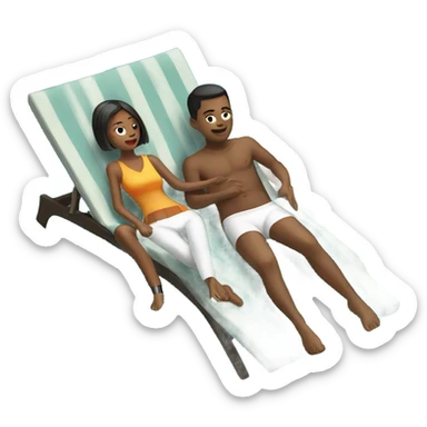 A boy and girl on lounge chairs by the pool sticker