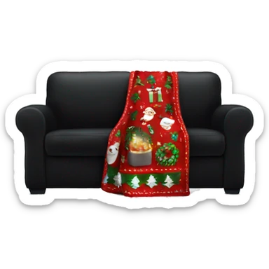 Christmas cozy blanket on a black sofa  sticker