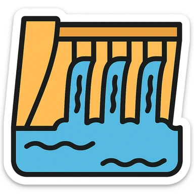 dam with water flowing icon in lineal color with black outlines sticker