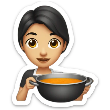 Girl with dark eyes and dark hair, cooking soup with pumpkin  sticker