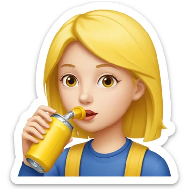 female student drinking from a yellow can sticker