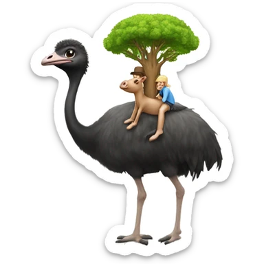 Tree riding piggy back on an ostrich sticker