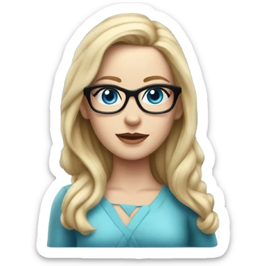 Pretty Caucasian blonde woman with glasses in a dress, hyper realistic with blue eyes  sticker