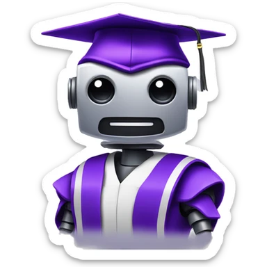 robot graduating high school in purple sticker