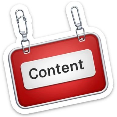 classic red and white name tag with the word 'Content' sticker