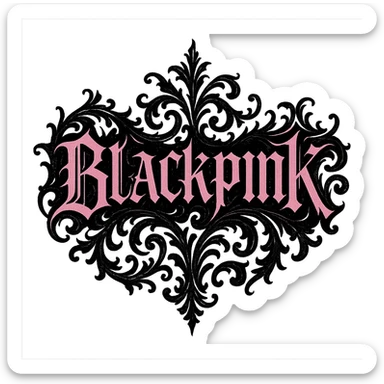 Blackpink logo in goth style, ornate, black and pink, dramatic flair, elegant gothic design sticker
