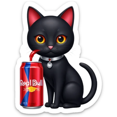 black cat sipping a redbull energy drink sticker
