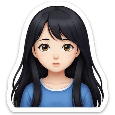 Cute shy anime girl with long black hair sticker