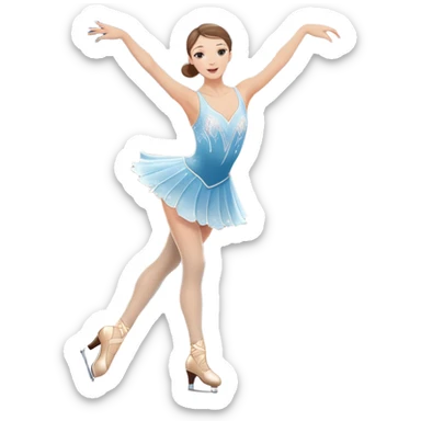 An icon featuring a graceful figure skater performing a spin on the ice. The background includes a grand ice rink palace with shining spotlights and cheering spectators in the stands. Transparent background highlights the elegance and artistry of figure skating sticker