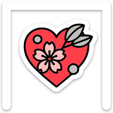 heart with sakura and silver accents, color outline icon style sticker