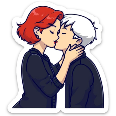 redhead girl kissing white-haired boy sticker
