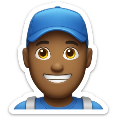 a men with a blue cap and shirt with the thumb up sticker