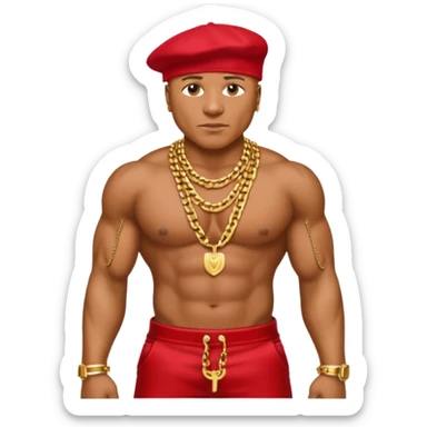 LL Cool J with metallic red pants, shirtless with necklace sticker
