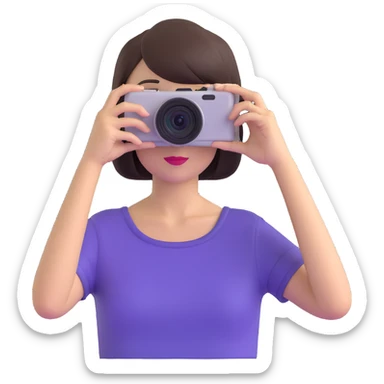 beautiful young lady with short straight hair taking a photo, upper body view sticker