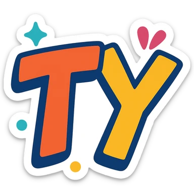 big, bold TY letters in a fun, expressive style, colorful and easy to read, perfect for Slack reaction emoji sticker