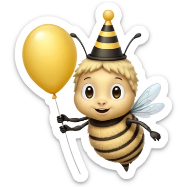 Bees with Birthday Hat, Excited bee carrying balloon sticker