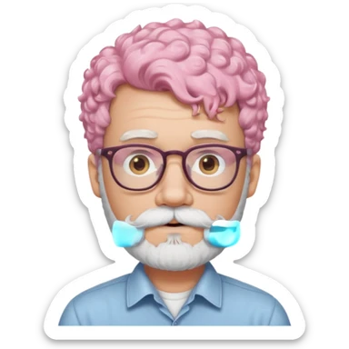 very white bearded and white mustached, pink short curly haired  sticker