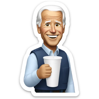 joe biden holding a white foam cup sticker