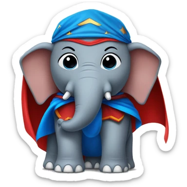 Elephant super-hero blue and red with a cape sticker