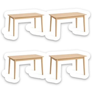 Create multiple variations of a rectangle wooden table with light wood and smooth finish, no background, focusing on sleek and polished surface. sticker