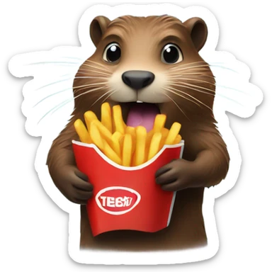 a beaver wearing a tube top eating french fries in space sticker