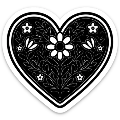 Red heart with a geometric Slavic folk art motif in bright folk colors, black outlines around the motif, gold border around the heart, transparent background. Motif is bold and clear for small sizes. sticker