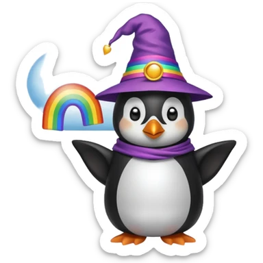 Penguin wizard in a cloud asking "What is rainbow connection?" sticker