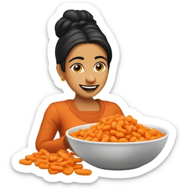 Mexican woman eating Cheetos and beans dip sticker