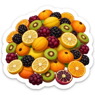 a pile of colorful dried fruit, simple, clear sticker