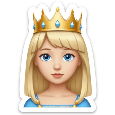 simple Blonde girl with bangs and blue eyes, and a simple crown sticker