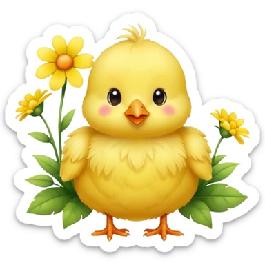 Little cute chick with flowers  sticker