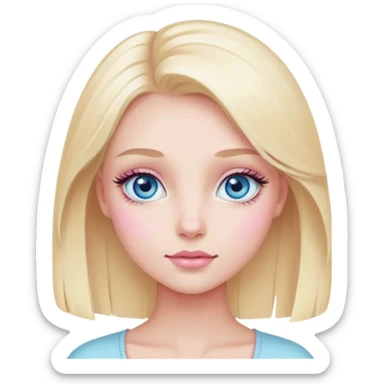 Pastel pink, blonde girl, blue eyes, long eyelashes, cute sticker