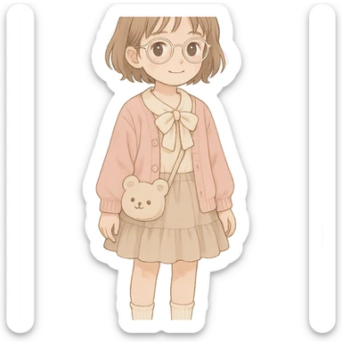 10 year old girl with clear glasses and short light brown hair, cute core style sticker