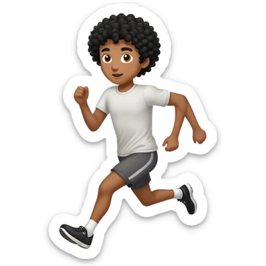 Black boy with black curly hair running sticker