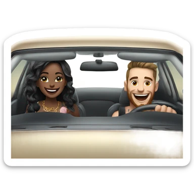 Hyper Realistic beautiful woman and a handsome tattooed man laughing while driving in a fancy car sticker