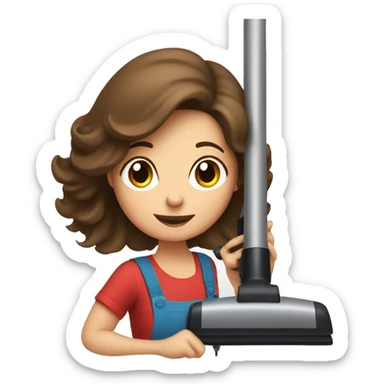 Brown haired lady fixing a vacuum struggling sticker