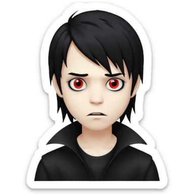 spooky vampire boy, black medium-long hair, emo and shaggy, creepy expression sticker