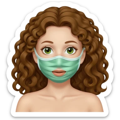 pale white girl with long brown curly hair green spa face mask  sticker