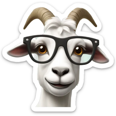 a goat with glasses superimposed on its face. The goat's expression and the glasses give it a human-like appearance. sticker