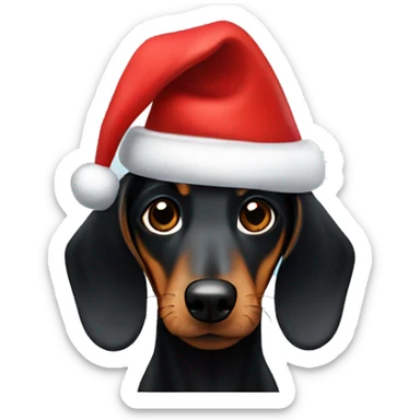 A black dachshund in a Santa Claus hat sticker