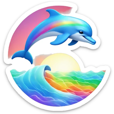 Dolphin with sunset behind and rainbows in the ocean  sticker